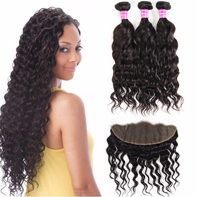 

8A Brazilian Virgin Human Hair Natural Wave Bundles with Lace Frontal 134 Unprocessed Hair Bundles With Frontal Hair Extension
