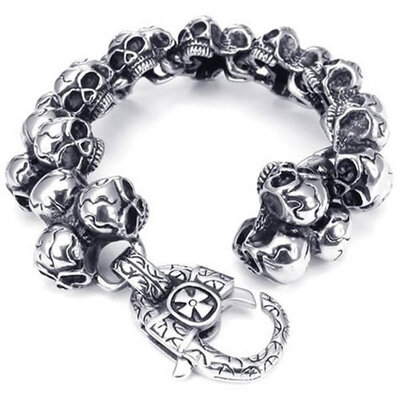 

Hpolw Stainless Steel Gothic Skull Biker Mens Bracelet
