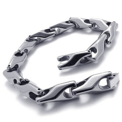 

Hpolw Fashion bracelet Tidal current male Men's Tungsten steel Link Bolt buttoned Bracelet - Silver - 8.2 Inch