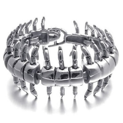 

Hpolw Wholesale Fashion Jewelry Mens Biker Heavy Stainless Steel Silver Scolopendra BraceletsBangle