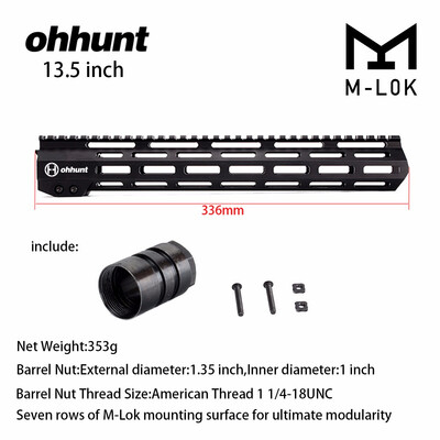 

ohhunt 7" 9" 10" 12" 135" 15" 17" AR15 Free Float M-LOK Handguard Picatinny Rail Slim Style Steel Barrel Nut for Scope Mount