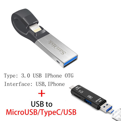 

SanDisk USB 30 OTG Flash Drive SDIX30N 256GB 128GB 64GB 32GB 16GB Pen Drives double interface Pen Drive for iPhone iPad iPod APPL