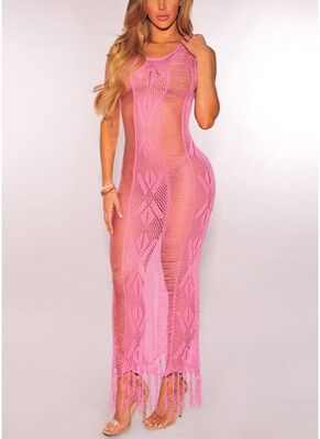 

2018 Women Knitted Bikini Cover Up Tassel Fringe Hollow Out Swimwear Swimsuit Beachwear