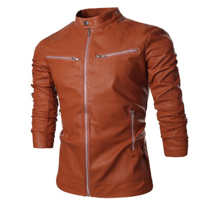 

Zogaa New Men's Leather Clothing Pure Color Casual Pure Color