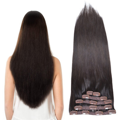

BHF Hair 8A Grade Peruvian Hair Clip In Hair Extensions Silky Straight Human Hair Weave 18" 6PieceLot 70G 1B 2