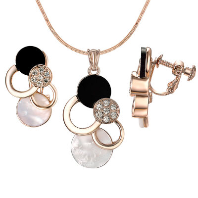 

Yoursfs White&Black Shell Jewelry Set 18k Rose GP Round Mouse Shape Earrrings&Necklace