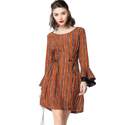 

BURDULLY New Spring 2018 Woman Flare Sleeves Striped Dress Black White Office Mini Sexy Free Shipping Lady Dresses A Line Loose