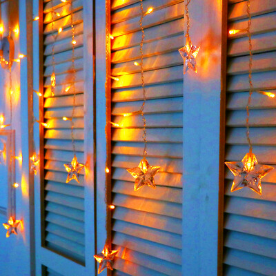 

JULELYS Star LED Curtain Light Christmas Garland Window LED Lights Decoration For Wedding Holiday Party Home Room Festoon Decor
