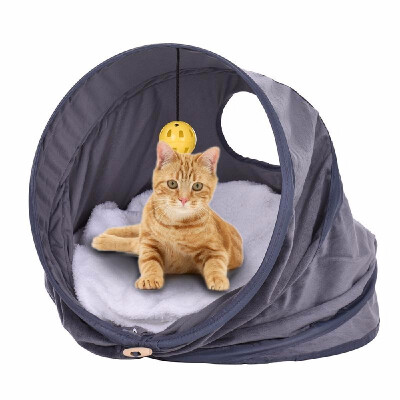 

Cat Hammock Multifunctional Foldable Pet Cat Tent Bed House Castle Nest Roll Tunnel Toy with Soft Pads Hanging Bell Ball Foldable