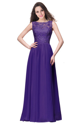 

Evening A-line Prom Dress Long Bridesmaid Party Gown Women Chiffon Lace Dresses