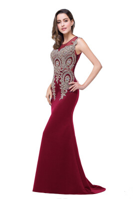 

long Crystal Prom Evening Dress Formal Party Bridesmaid Mermaid Gown Appliqued Pageant Gown