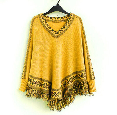 

Women’s Loose Poncho Batwing Cape Tassels Sweater Knitted Top Shawl Wrap Coat