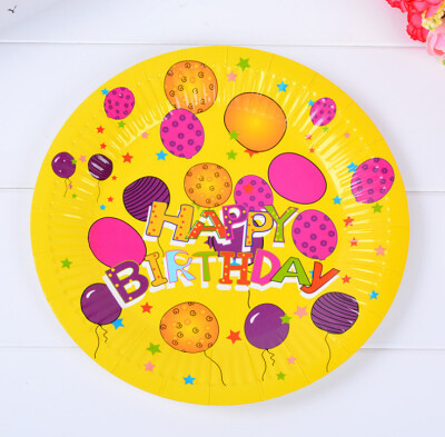 

FANLUS 6pcs 7 Inch Colour Paper Tray Birthday Party Dinner Plate Disposable Tableware Birthday Arrangement Cake Pan