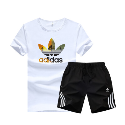 

Damaizhang Brand Men Sport T-shirt With Pant Summer Mens Jogging Set Cotton Breathable Track Suit Running Clothing