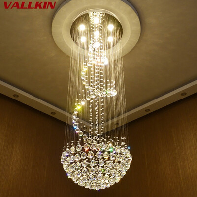 

Modern Crystal Chandeliers Ceiling Hanging Lamps For Villa Penthouse Spiral Duplex Rotation LED K9 Cristal Chandelier Fixtures