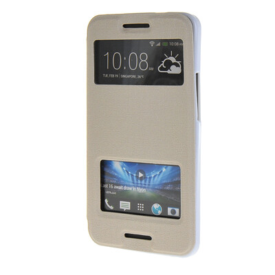 

MOONCASE Side Flip Hard board Slim Leather Bracket Window чехол для Cover HTC One M7 белый