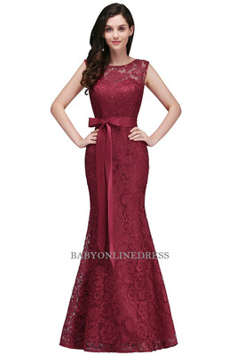 

Elegant Lace Mermaid Evening Dresses 2018 Sleeveless Formal Party Dresses With Belt
