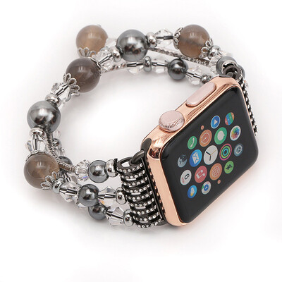 

HOYAT Luxury Women Jewelry Bracelet Strap for Apple Watch Bands 42mm Agate Gemstone Metal Steel Replacement Belt Wrist Watch Band