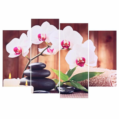 

HD Printed 4 Panel Unframed Butterfly Orchid Pattern Canvas Painting Wall Art Modular Pictures Decor for Home Living Room Bedroom
