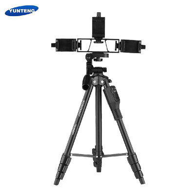

YUNTENG VCT 6808 Multi functional Tripod for Phone with 3 Phone Holders Portable Aluminum Alloy 4 Section Telescoping Tripod with