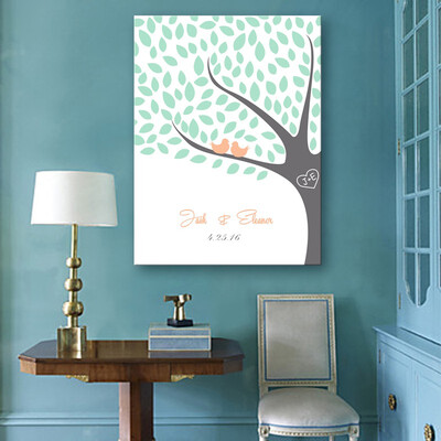 

Guest Signature Party Gift Wedding Canvas Signing Board Canvas Painting - Birds on The Tree Wedding DIY Decoration Free Shipping