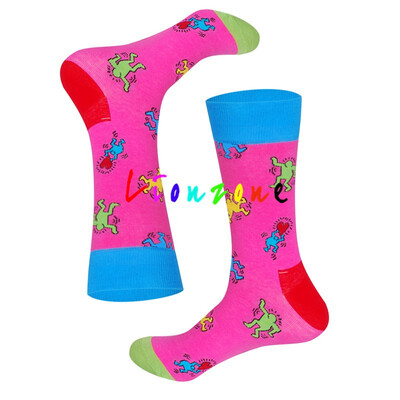 

LIONZONE Brand Designer Happy Socks Women Plus Size With Banana Pear Fruit Smiling face Patterns Coloured Unisex Crew Socks