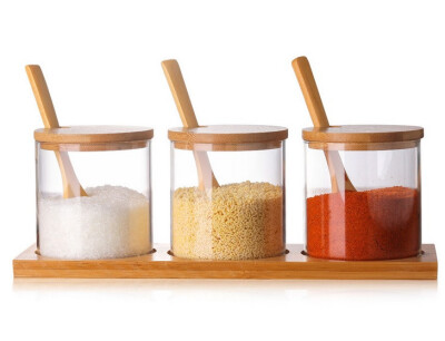 

Glass condiment bottles kitchen utensils condiments cans glass conditioning sets&wooden spoon