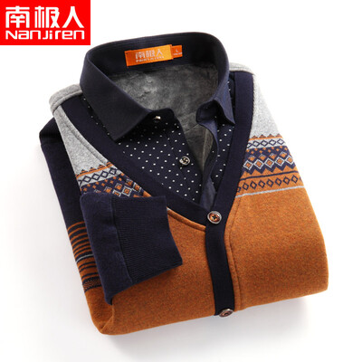 

Antarctic long sleeves plus velvet warm shirt mens autumn&winter casual middle-aged large size mens sanding loose mens shirt yellow gray navy XL