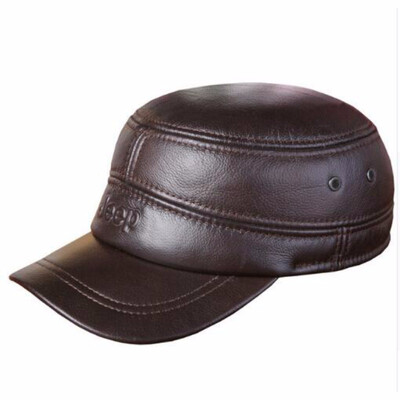 

2018 Spring Man Genuine Leather Baseball Caps Male Casual Cowhide Hat Earmuffs Warm Adjustable Hats 3 Colors B-7252