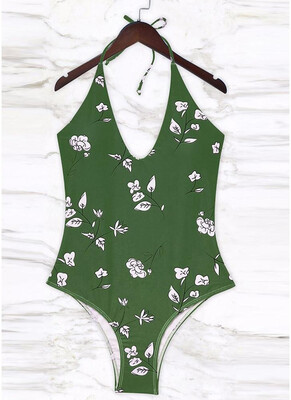 

2018 Women Floral One Piece Halter Swimsuit Bathing Beachwear Swimwear