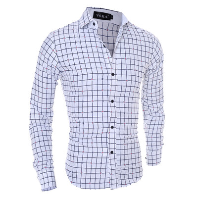 

Zogaa New Men's Shirt Grid Slim Casual Long Sleeve