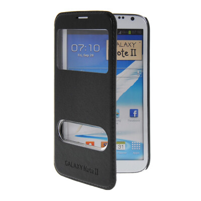 

MOONCASE View Window Leather Side Flip Pouch Stand Shell Back Case Cover for Samsung Galaxy Note 2 N7100 Black