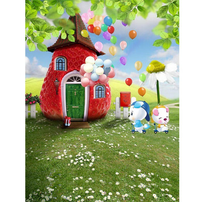 

Strawberry House Photo Backdrop 57FT Vinyl Fabric Cloth Digital Printing Photo Background s-652