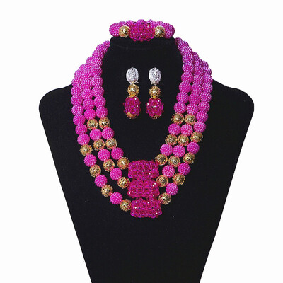 

Purple Bridal Necklace African Jewelry For Women Set Dubai Gold Plated Ball Wedding Beads Jewelry Handmade India Bridal Jewelry