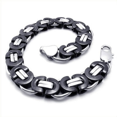 

Hpolw Stainless Steel Men's Bracelet, Black Silver, 8.6 Inch