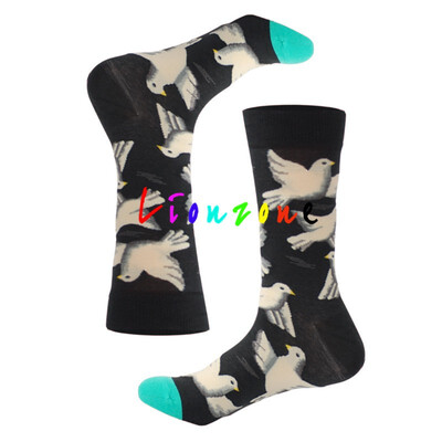 

LIONZONE Plue Size Warm Socks For Unisex Crazy Animals Plants Geometric design Dove Crocodile Shrimp Streetwear Crew Socks Happy