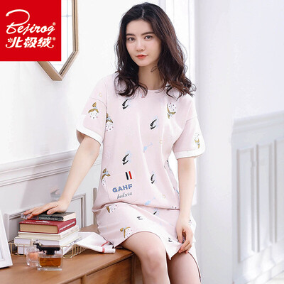 

Arctic velvet nightdress cotton pajamas female princess sweet short-sleeved pajamas ladies Korean version of the cotton home service light pink L