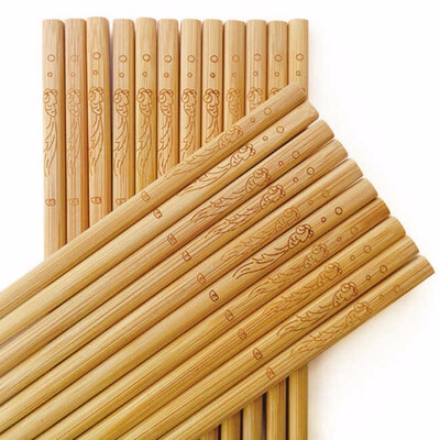 

Cntomlv 5Pairs Bamboo Wood Chopsticks Durable Chinese Style Wooden Dinnerware Flower Anti-skid Non-slip Hight Quality