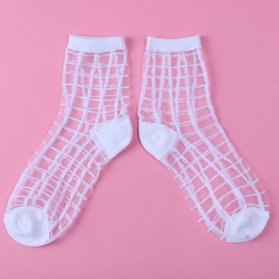 

LIONZONE Newly Women Korean Fashion Lace Ruffle Crystal Silk Ankle Sock Glass Black Sexy Thin Transparent Socks Wholesale