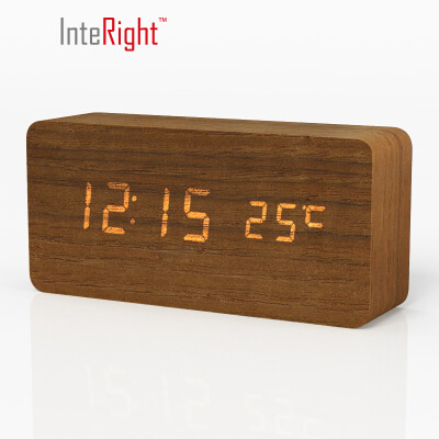 

INTERIGHT charging mute alarm clock voice control electronic clock wood battery alarm table black