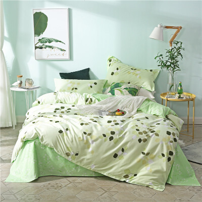 

SlowDream Fashion Green Leaf Bedding Set Elegant Duvet Cover Active Printing Set Bed Linen Home Textiles Multi Size 4pcs