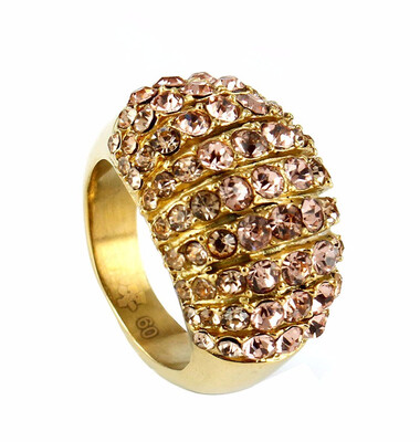 

Fan-Shaped Multi-Row Crystal Full White Stones Stainless Steel Finger ringGold