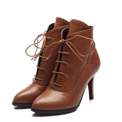 

IDIFU Womens Sexy Pointed Toe Lace-up Booties Stiletto High Heel Platform Short Ankle Boots Shoes
