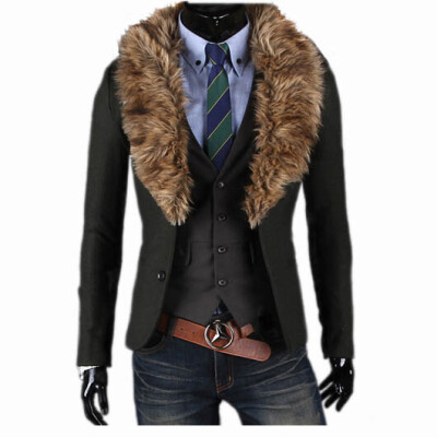 

Zogaa New Men's Suit Fur Collar Slim Casual