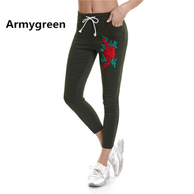 

2018 Autumn&Winter Womens Fashion Sexy Embroidered High Elastic Pencil Pants