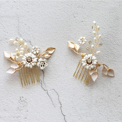

Jonnafe Delicate Gold Leaf Hair Piece For Bride Peals Wedding Hair Jewelry Comb Floral Women Headpiece Accessories
