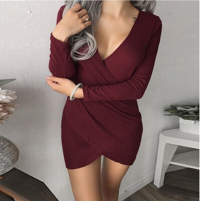 

2018 Women Fashion Spring Knitted Sweaters Casual Cotton Bottoming Pullover Dress Solid Color Loose Long Sleeve Robe Sexy Knitting
