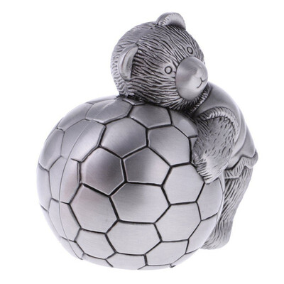 

UpperX Vintage Alloy Metal Bear with Football Money Box Piggy Bank Coin Saving Pot