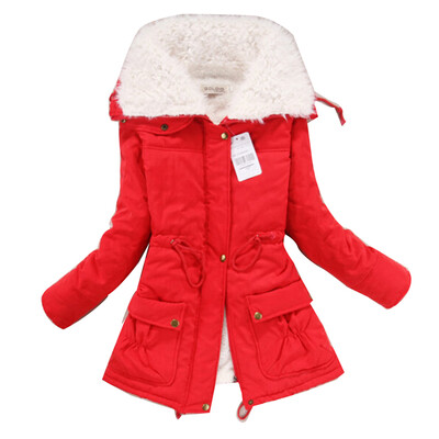 

Women Winter Thick Fleece Coat Drawstring Lapel Hoodie Slim Jacket Trench Parka