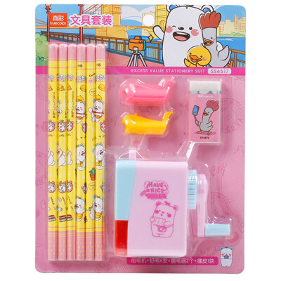 

True color TRUECOLOR primary school stationery gift box female children stationery gift box school supplies 10 piece set fashion gift bag pink SS6517